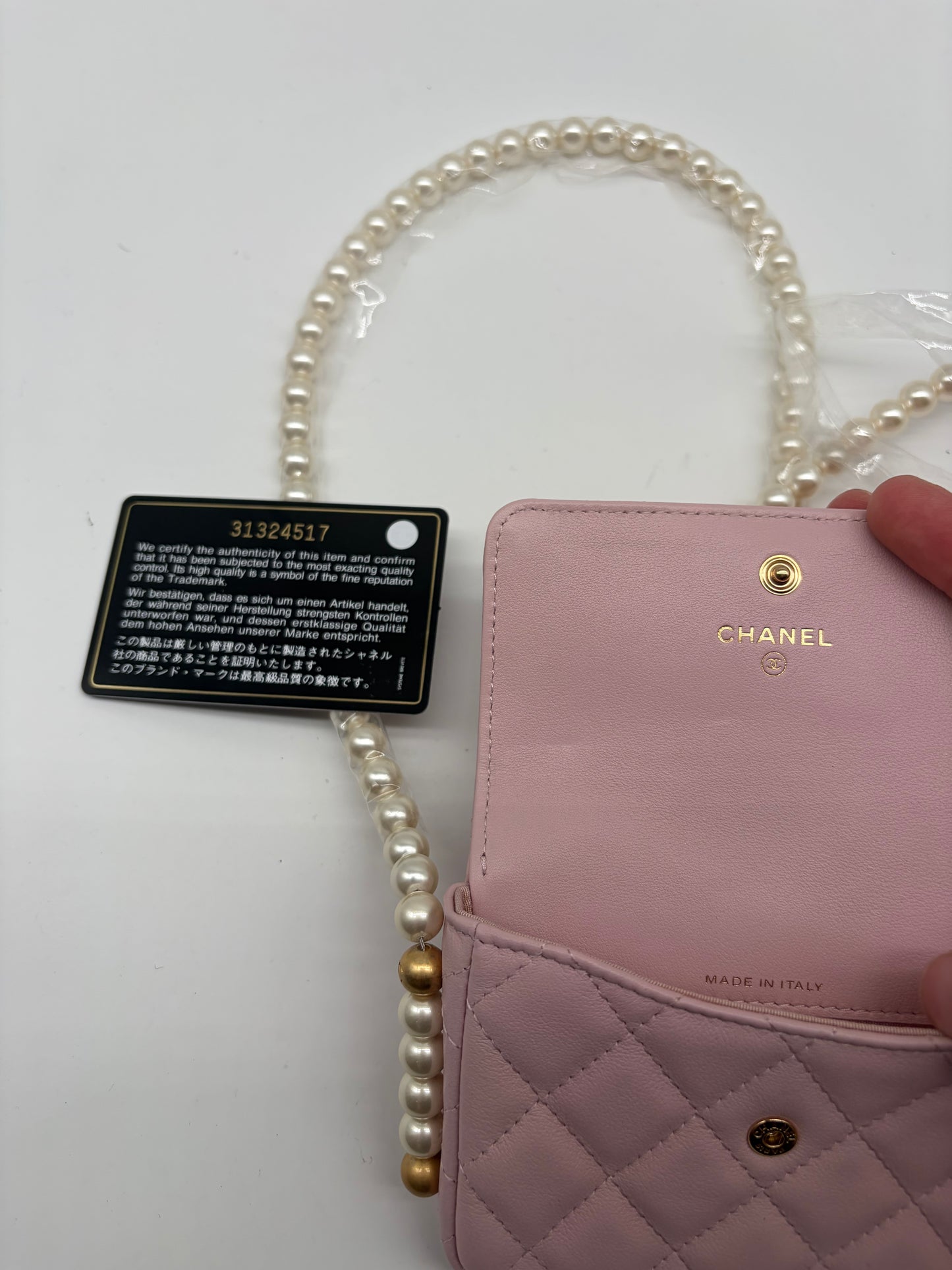 Chanel Pink Lambskin Pearl Micro Bag Rosa