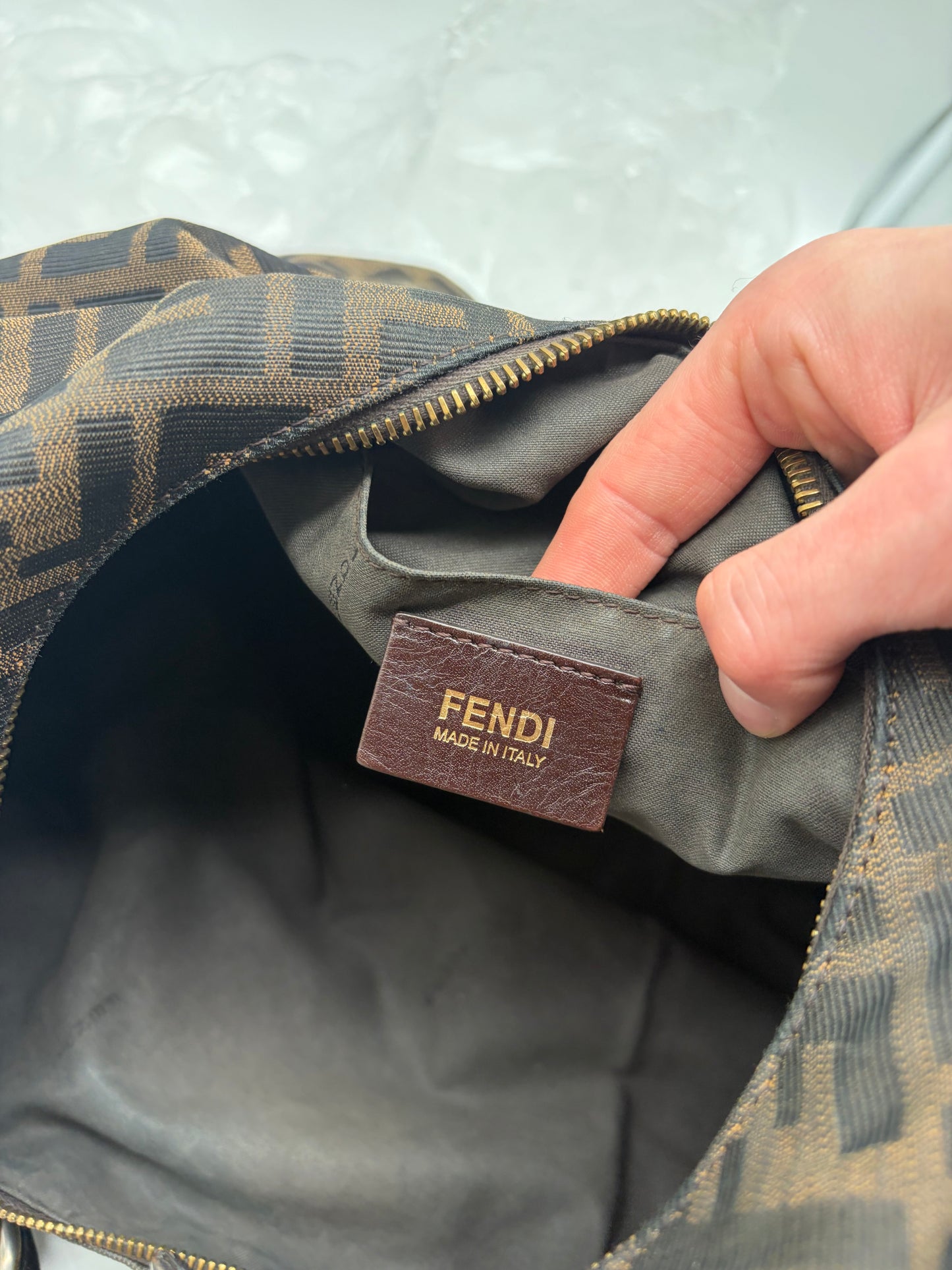 Fendi Tobacco Zucca Print Canvas Mia Hobo Handtasche