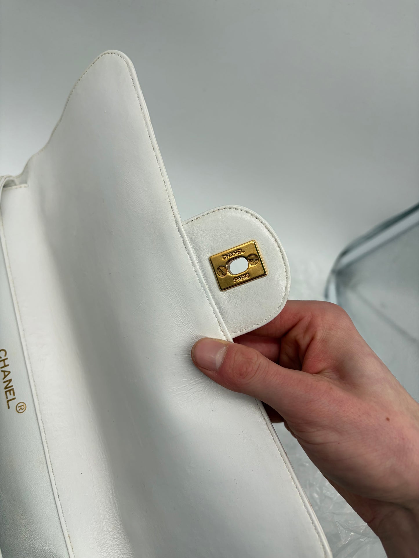 Chanel Matelassé Doppeltes Schultertasche/ Double Face Flap Weiß