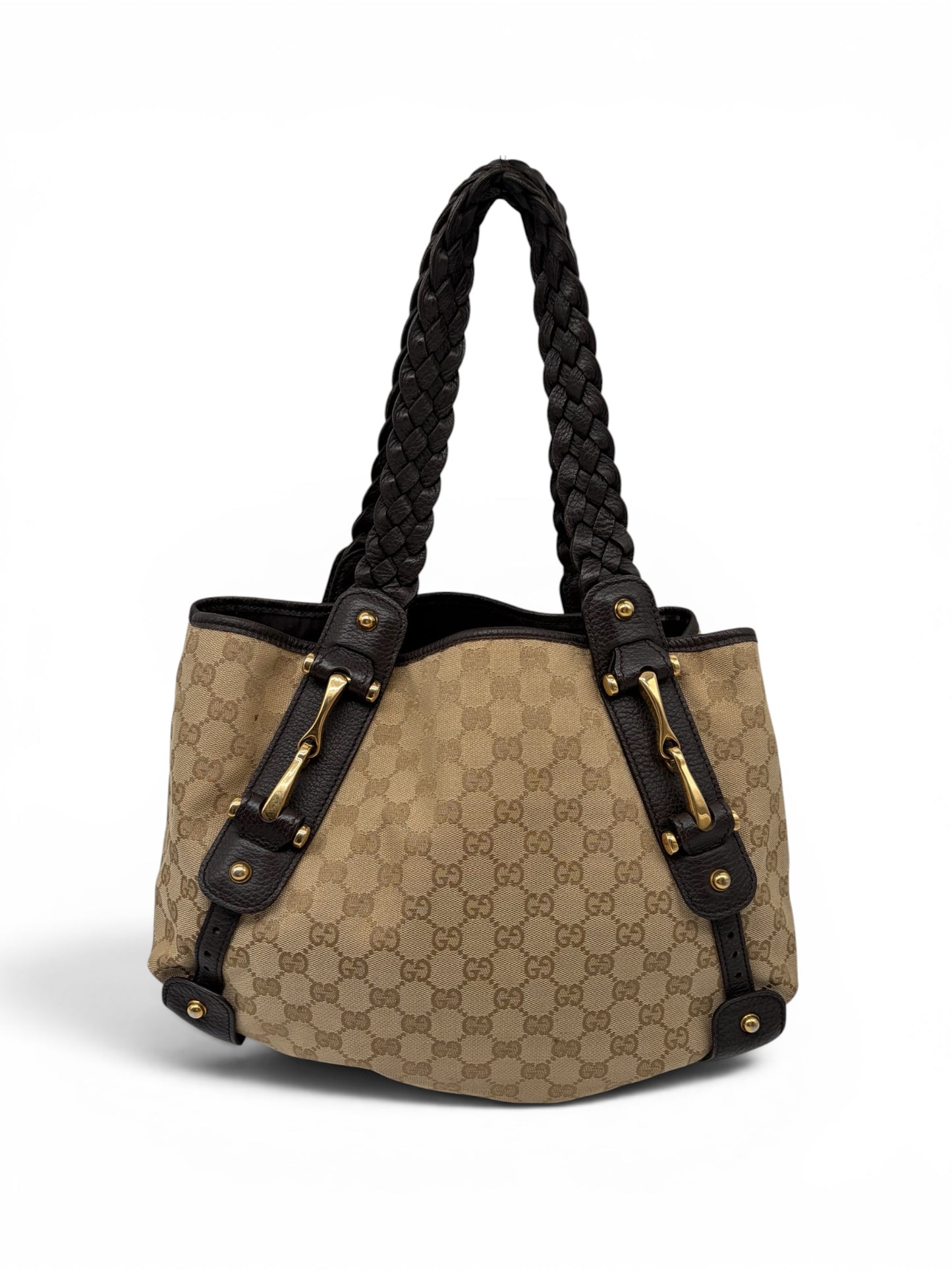 Gucci Pelham Horsebit Handtasche GG Canvas schwarzes Leder