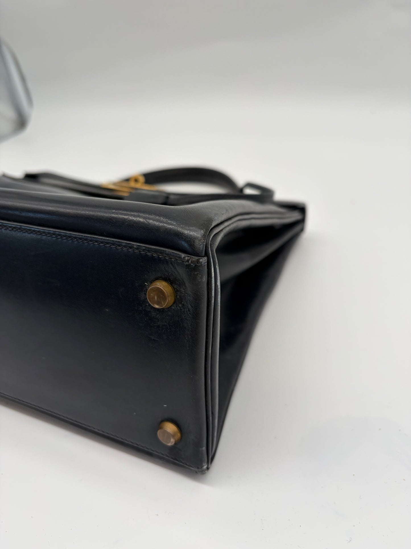 Hermès Kelly 32 Handtasche Navy Kalbsleder