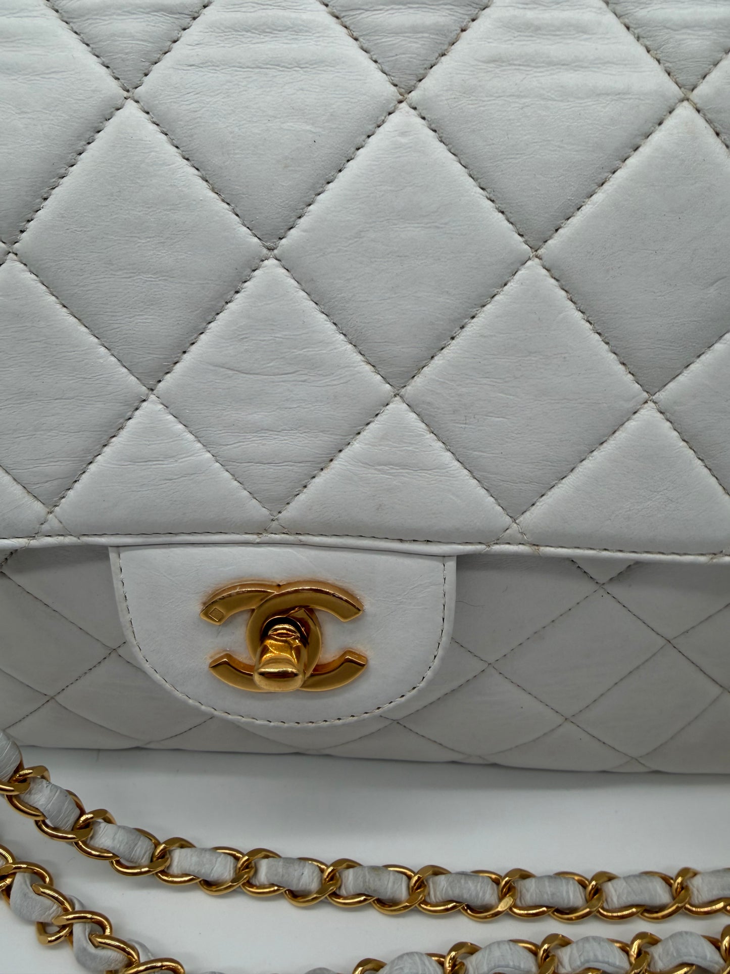 Chanel Matelassé Doppeltes Schultertasche/ Double Face Flap Weiß