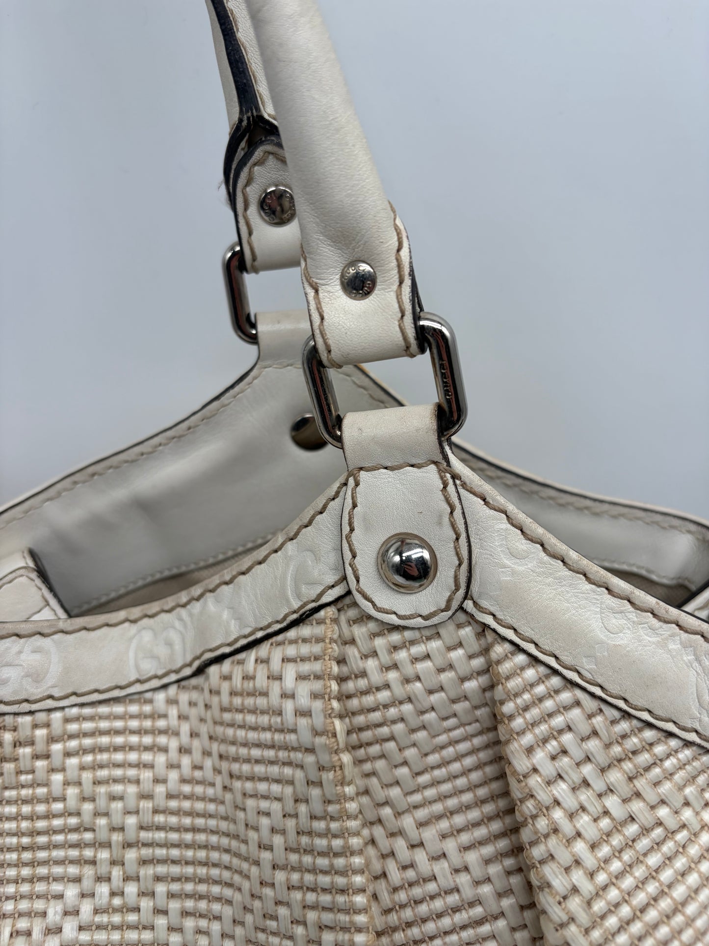 Gucci Guccissima Sukey Tote Bag Large Diamant weiß