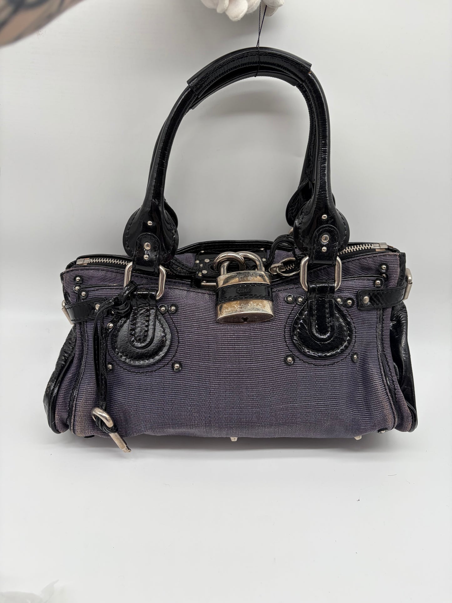 Chloé Paddington Handtasche Lila schwarz aus Jeans und Lackleder