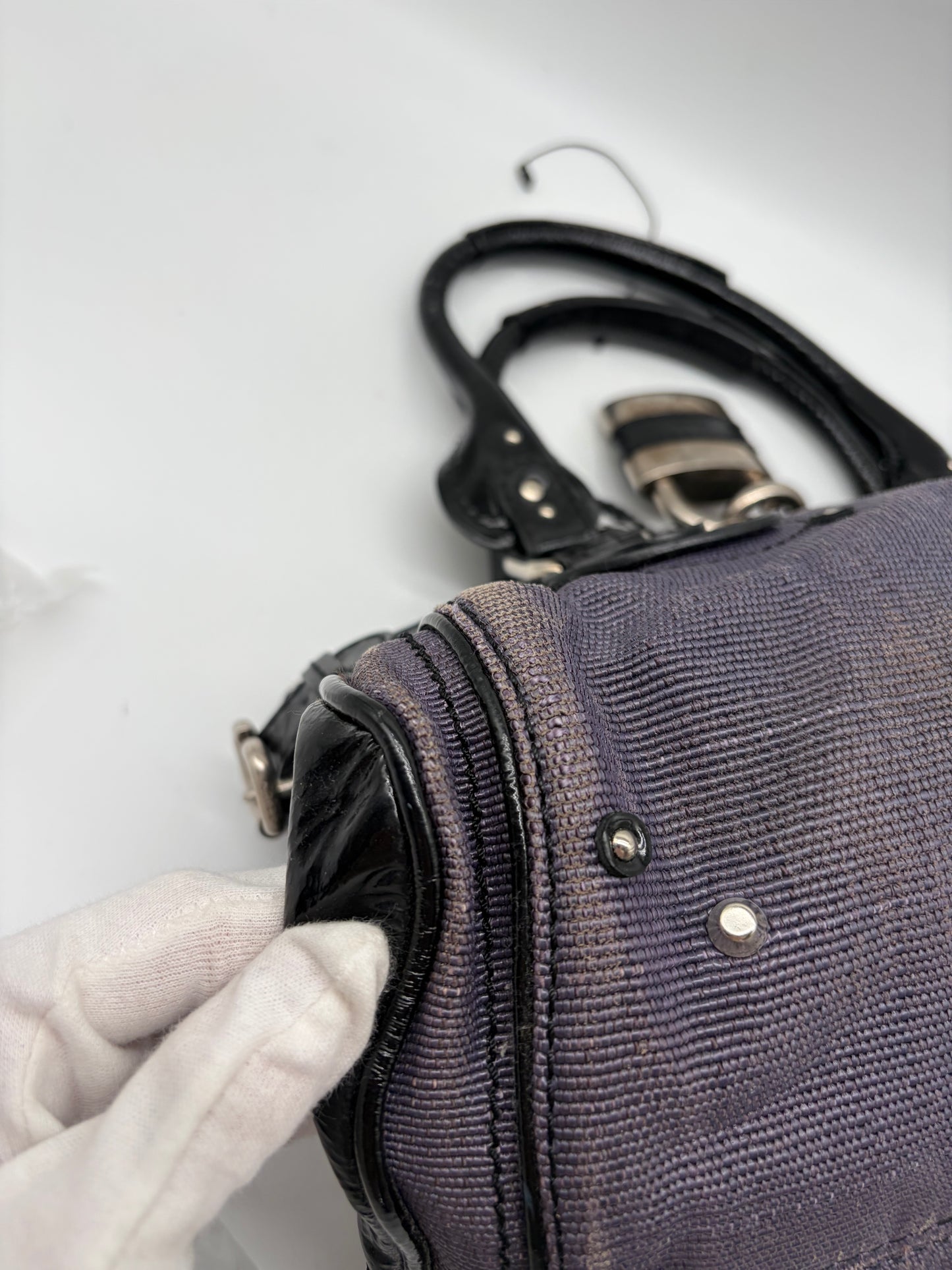 Chloé Paddington Handtasche Lila schwarz aus Jeans und Lackleder