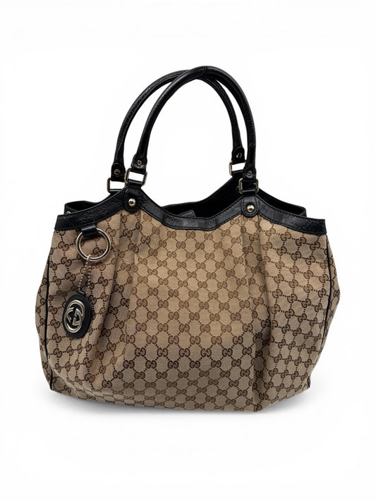 Gucci Sukey Tote Bag Large GG Monogram Beige Schwarz
