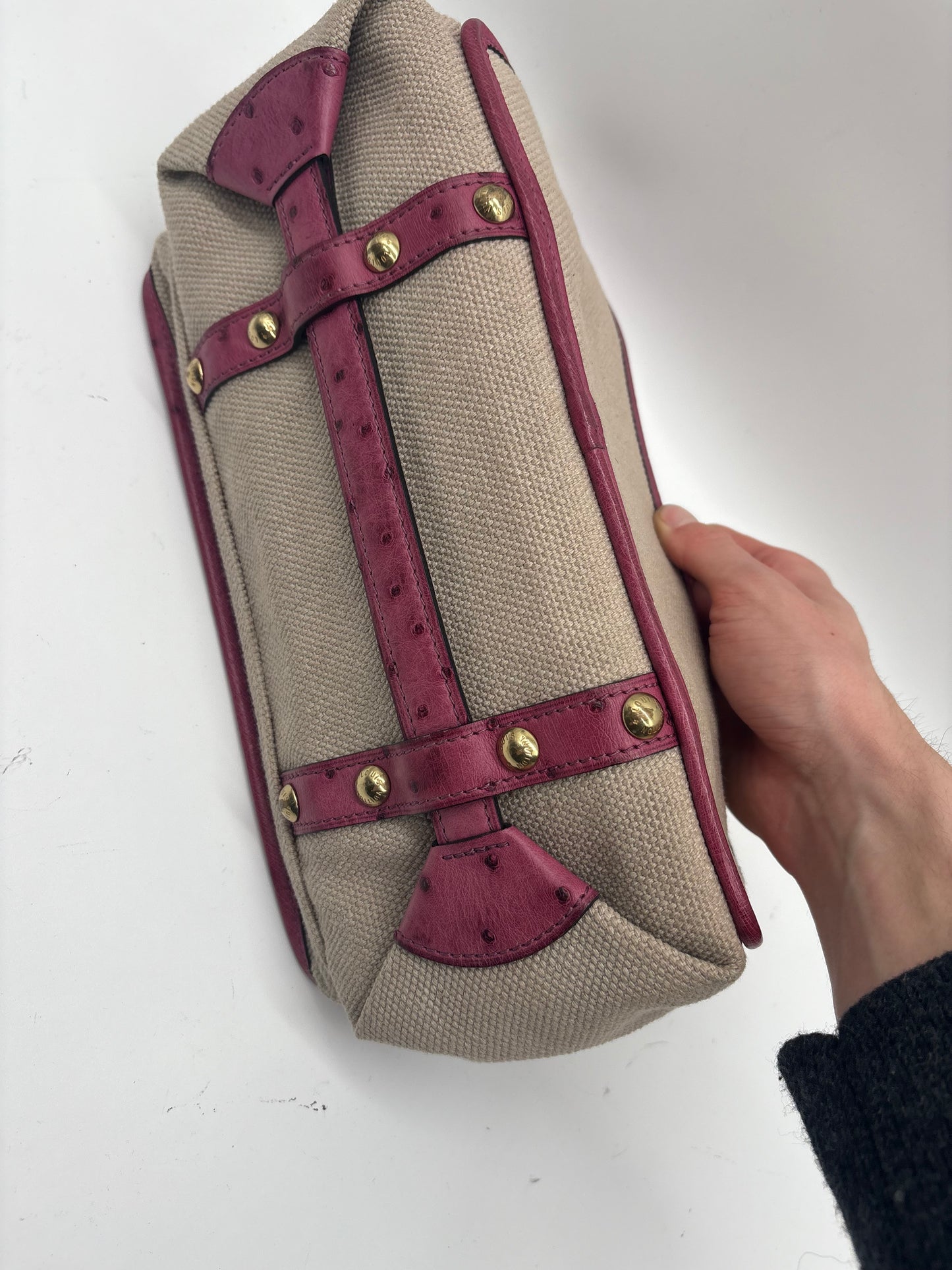 Louis Vuitton Limited Edition Trianon Canvas Lila Straußenleder Handtasche