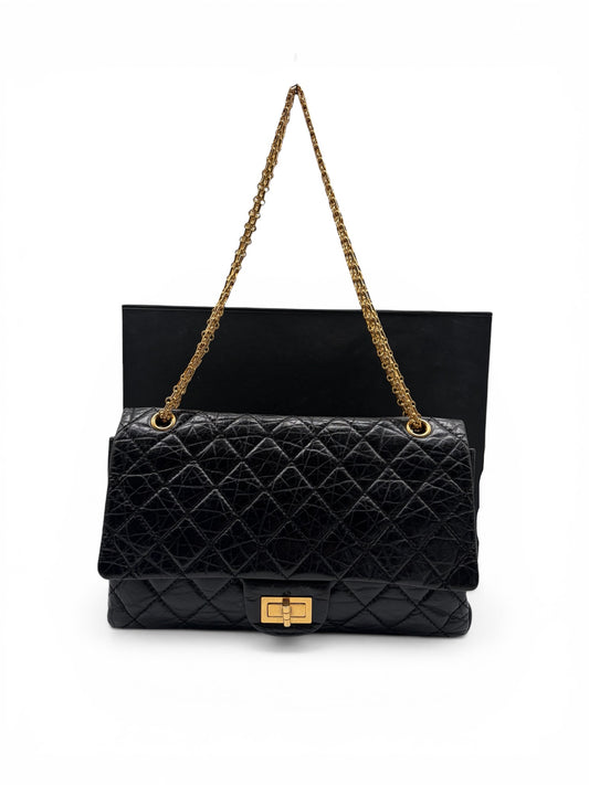 Chanel Double Flap 2.55 Large Matelassé Schwarz