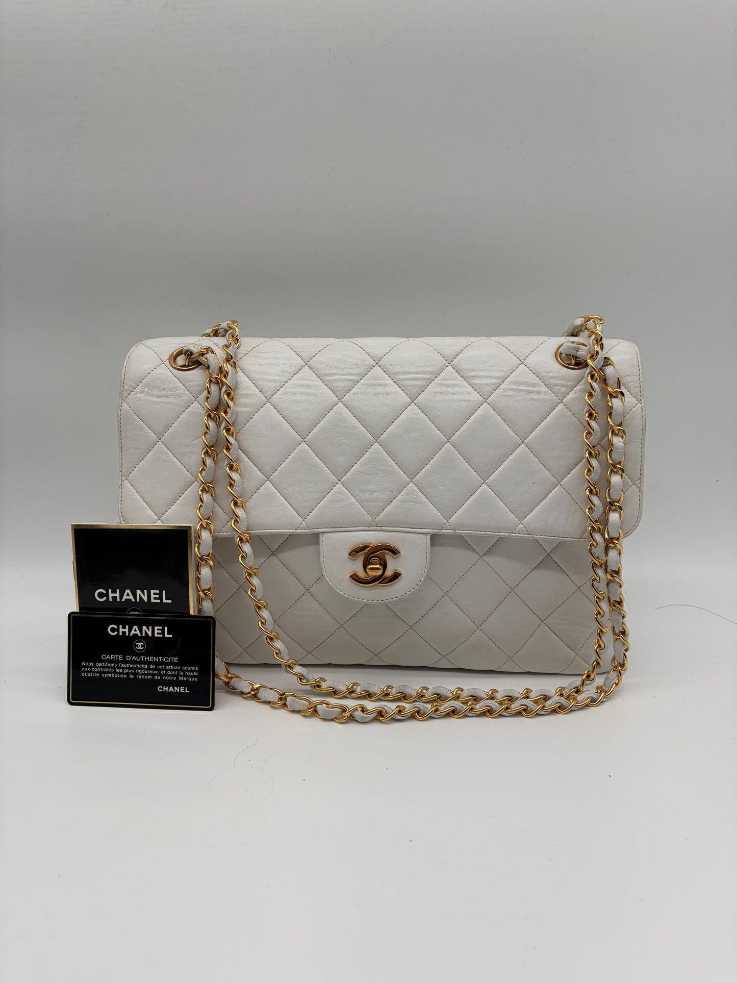 Chanel Matelassé Doppeltes Schultertasche/ Double Face Flap Weiß