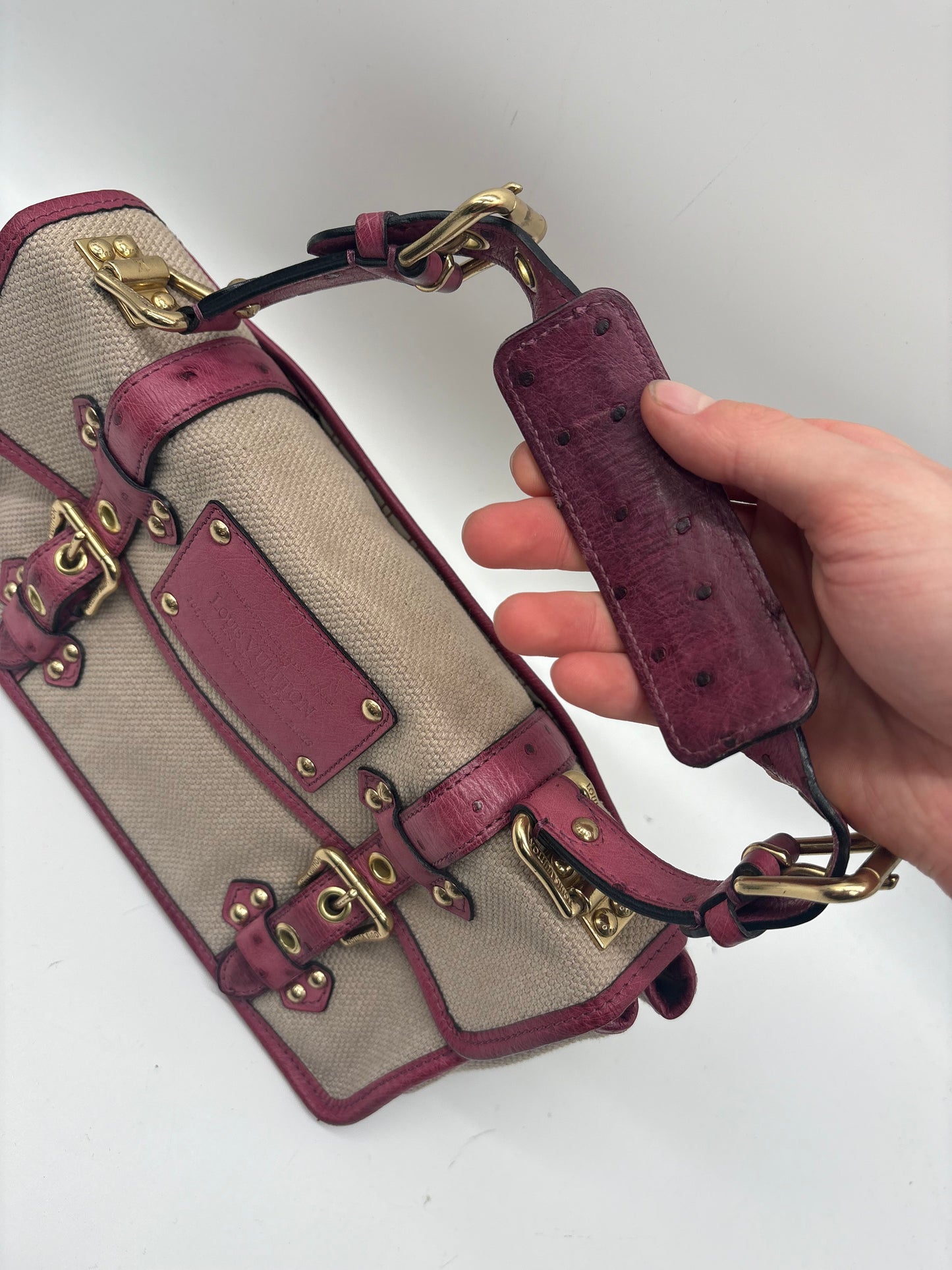 Louis Vuitton Limited Edition Trianon Canvas Lila Straußenleder Handtasche