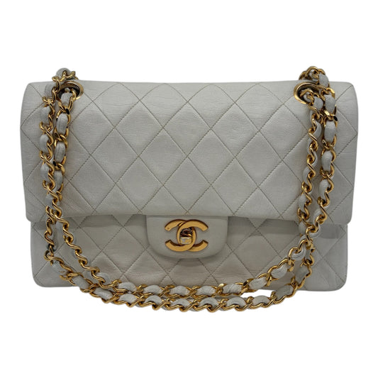 Chanel Double Flap Small Matelassé Schultertasche weiß