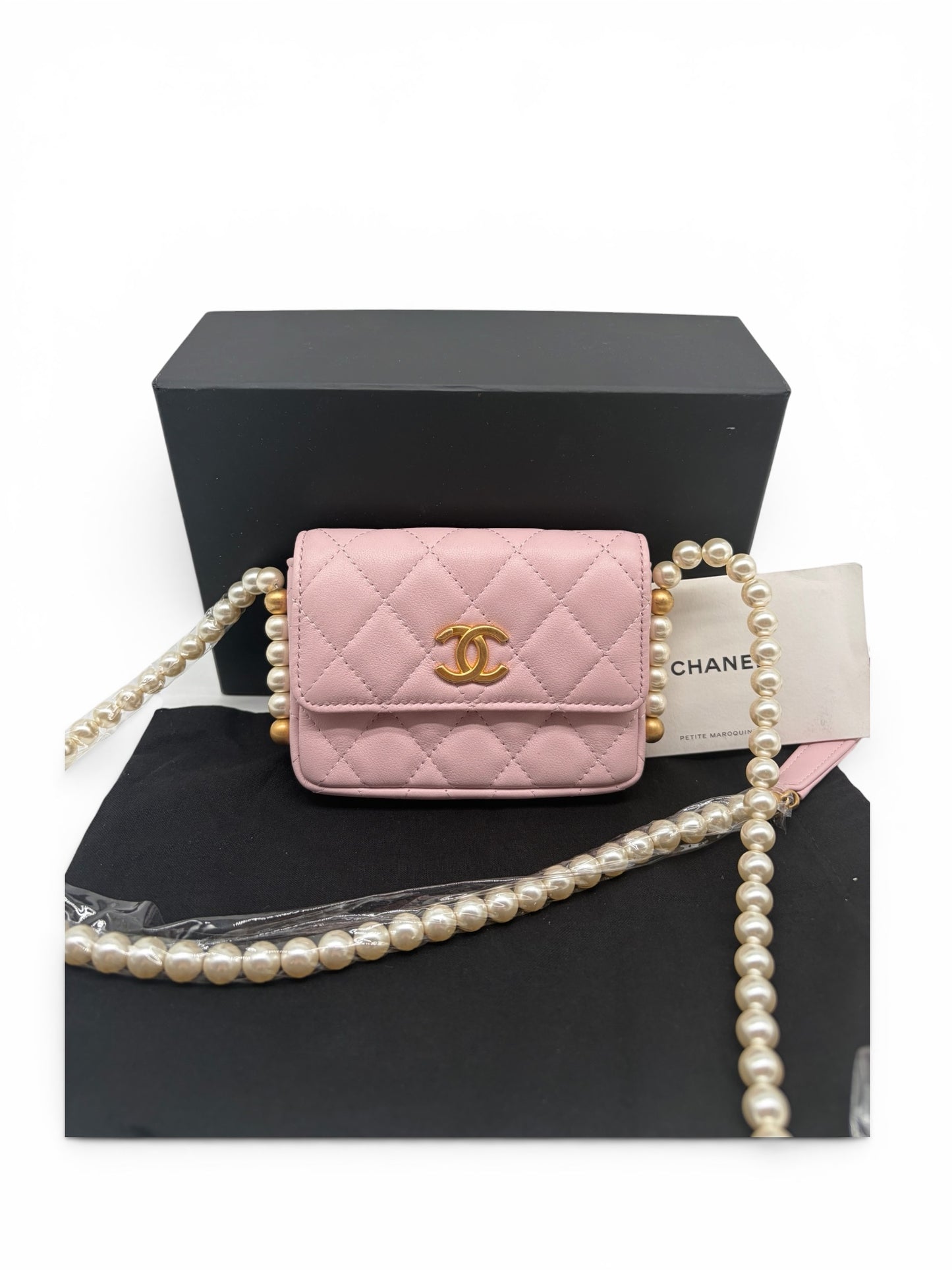 Chanel Pink Lambskin Pearl Micro Bag Rosa