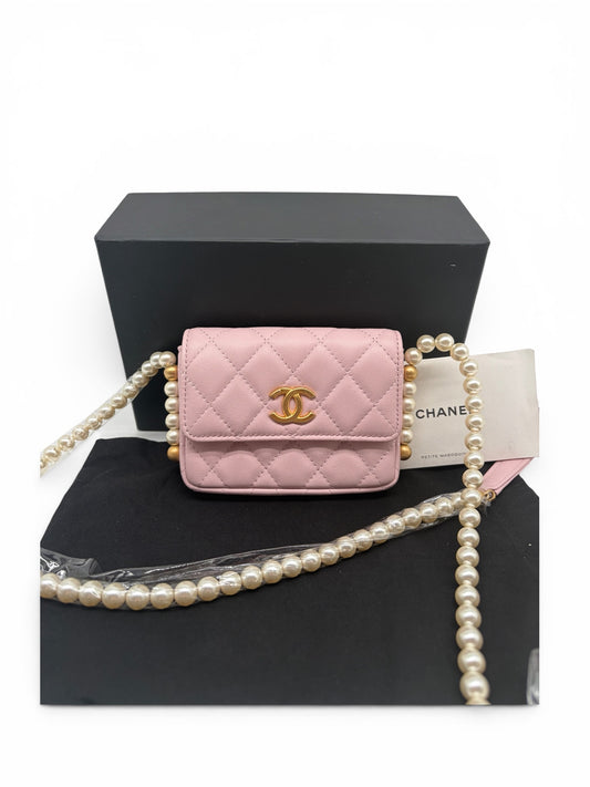 Chanel Pink Lambskin Pearl Micro Bag Rosa