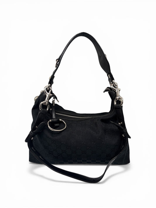Gucci Horsebit Hobo Bag GG Monogramm Schwarz