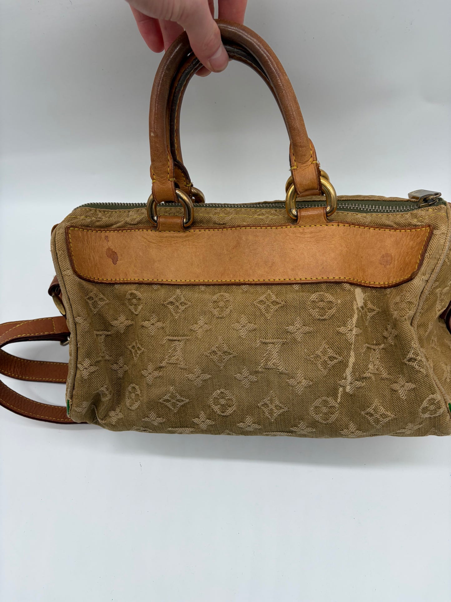 Louis Vuitton Monogram Denim Neo Speedy grün mit Schultergurt