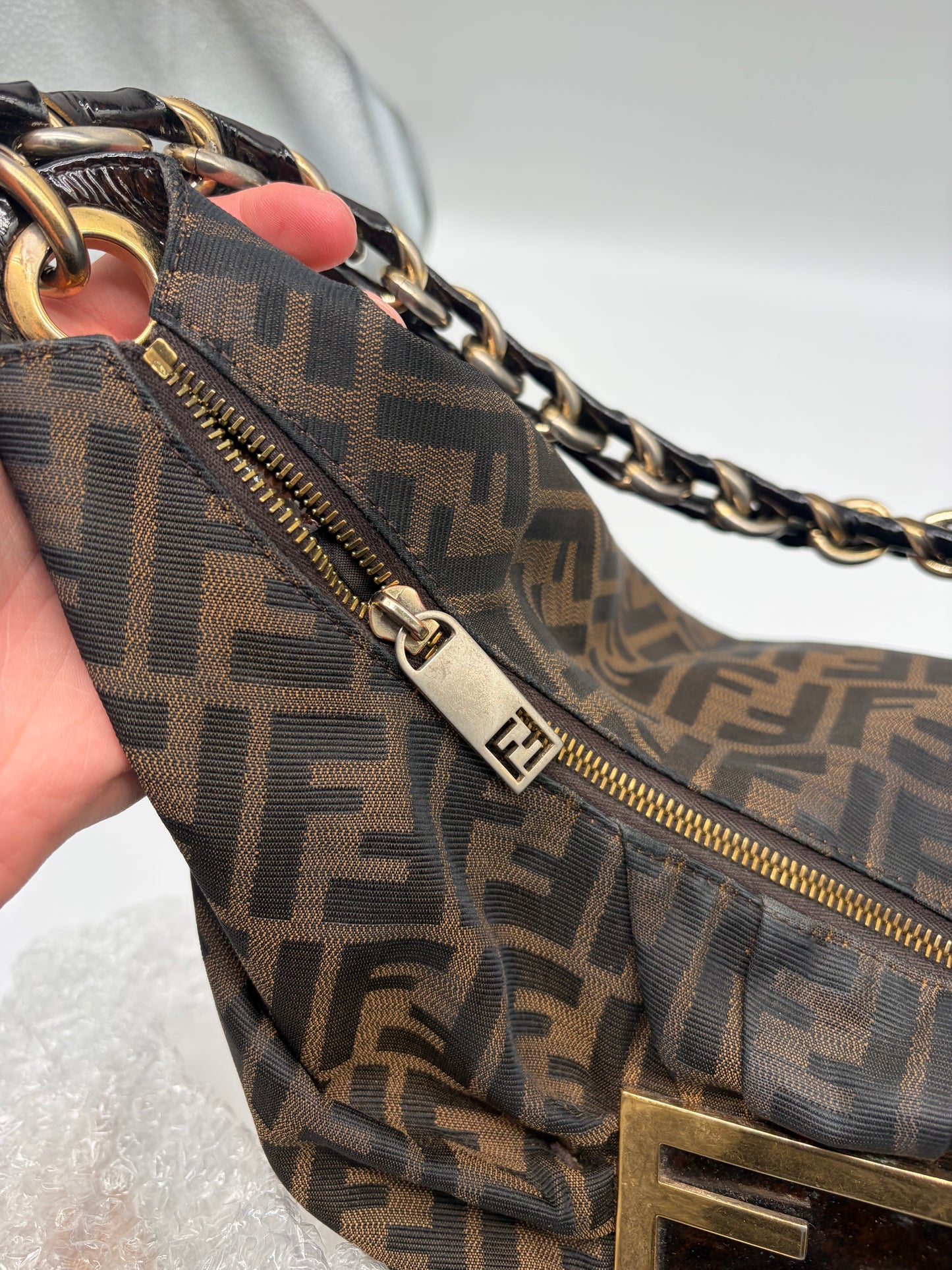 Fendi Tobacco Zucca Print Canvas Mia Hobo Handtasche