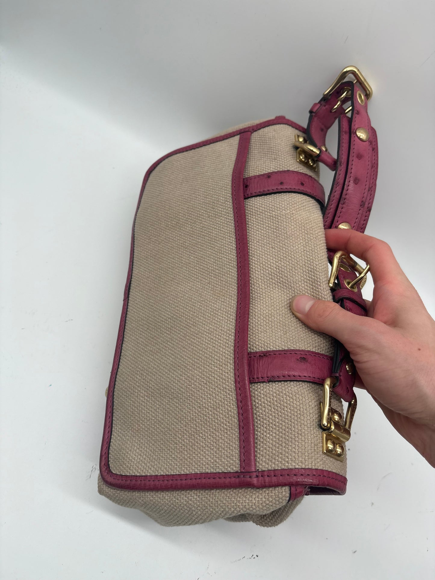 Louis Vuitton Limited Edition Trianon Canvas Lila Straußenleder Handtasche