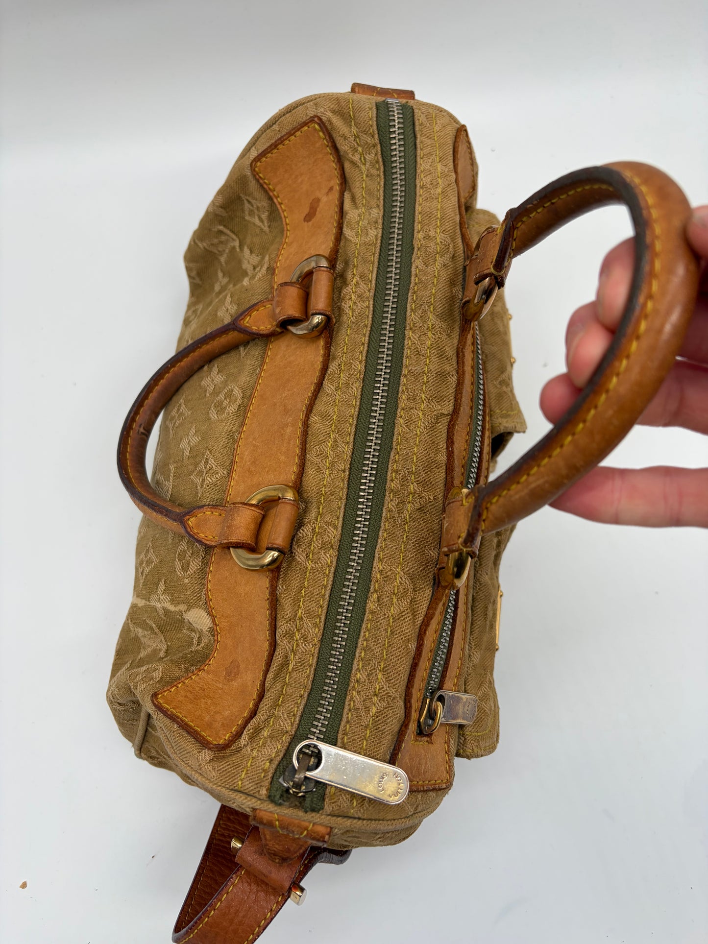 Louis Vuitton Monogram Denim Neo Speedy grün mit Schultergurt