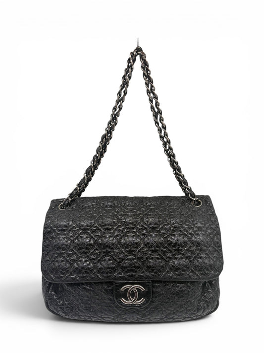 Chanel Camellia Coco Mark Flap Schultertasche Schwarz