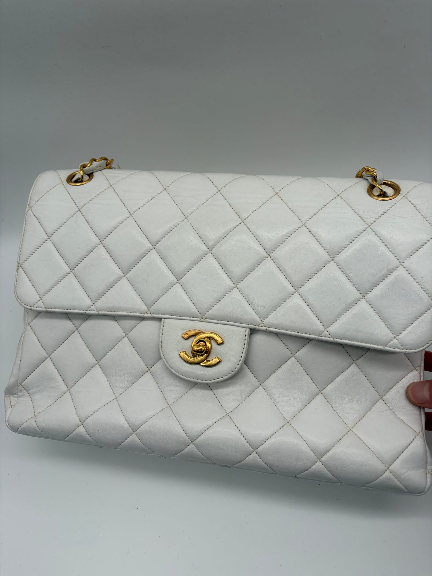 Chanel Matelassé Doppeltes Schultertasche/ Double Face Flap Weiß
