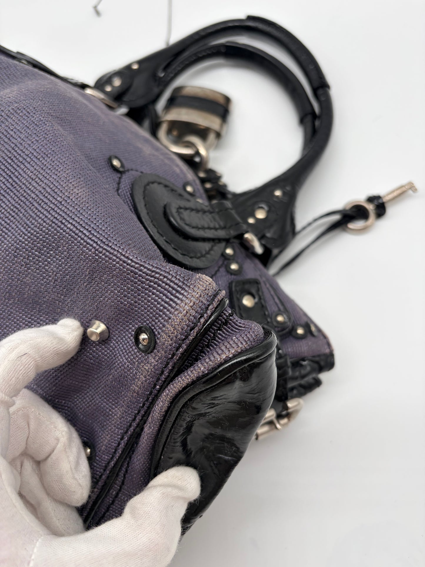 Chloé Paddington Handtasche Lila schwarz aus Jeans und Lackleder
