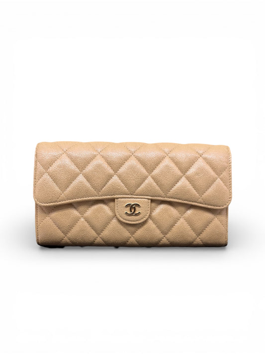 Chanel Matelassé Caviar Leder Long Wallet beige