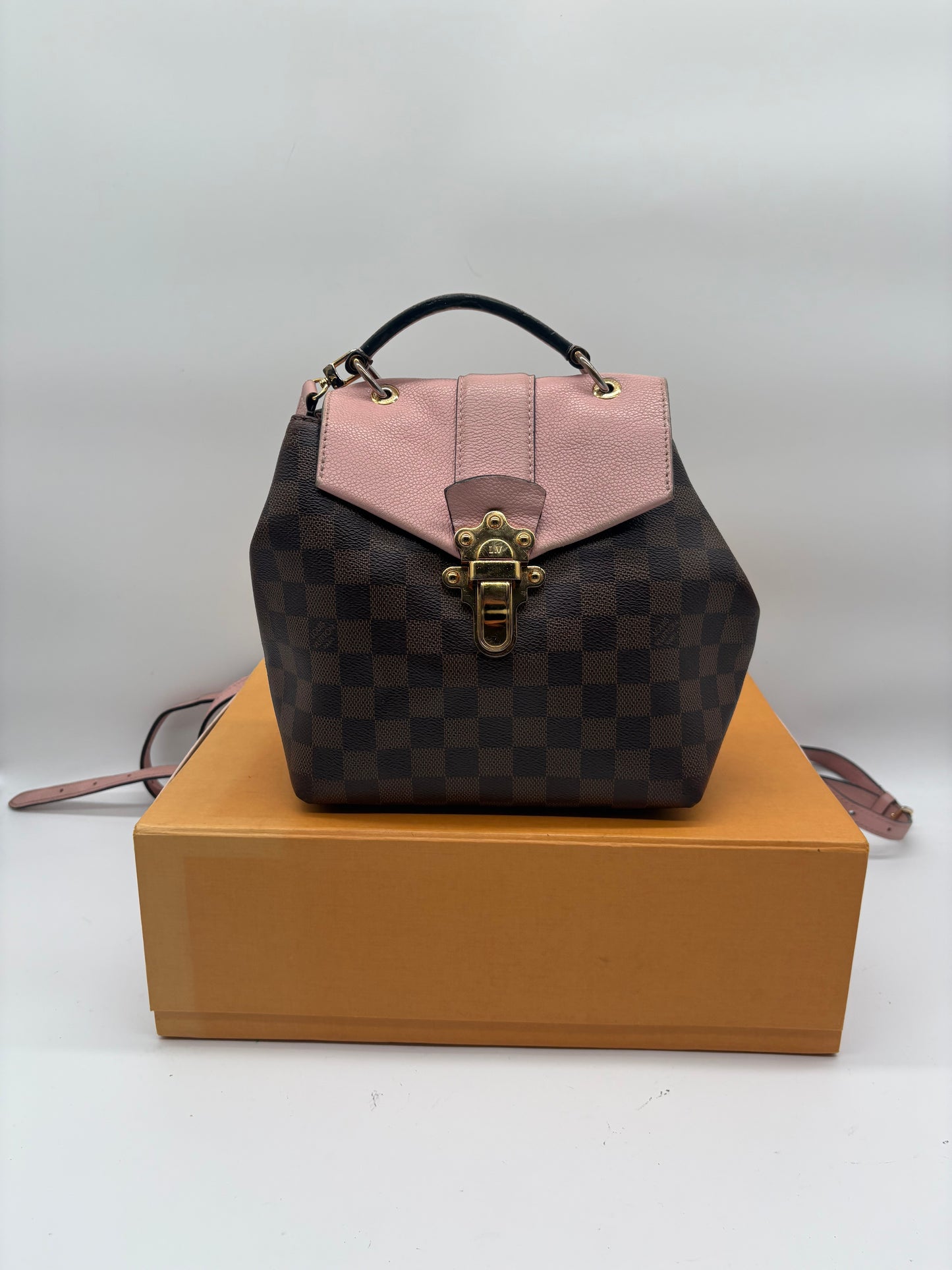 Louis Vuitton Damier Ebene Clapton Rucksack braun pink
