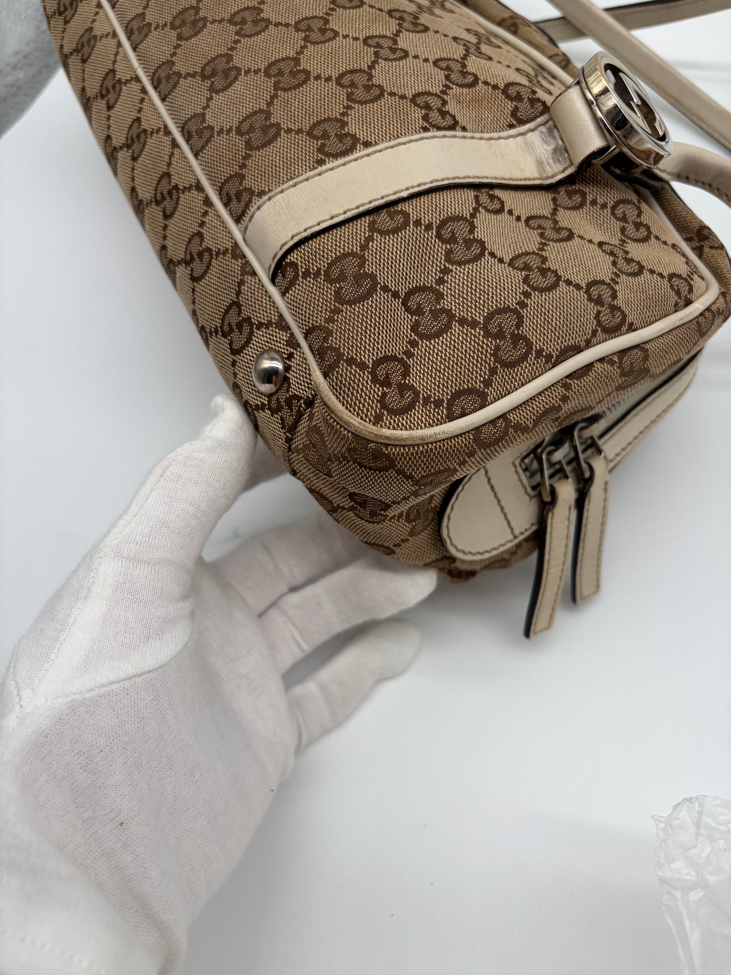 Gucci GG Canvas Twins Schultertasche weiße beige