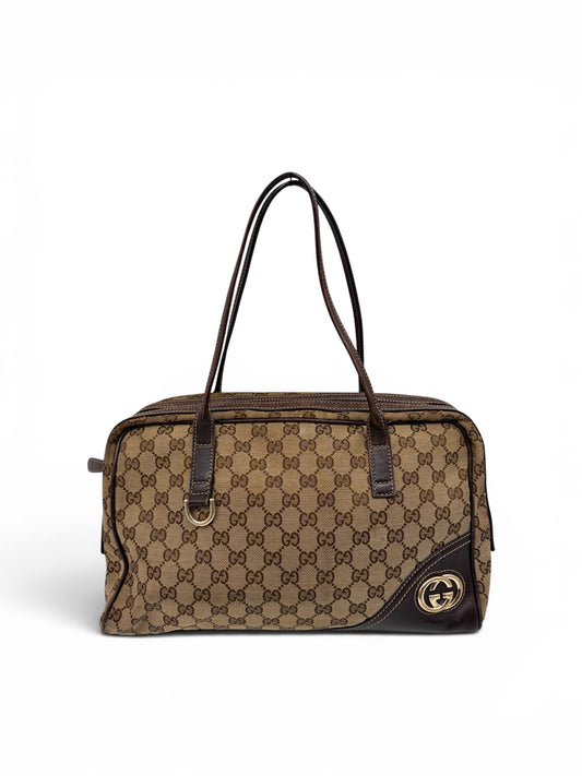Gucci New Britt Schultertasche Canvas mit braunem Leder