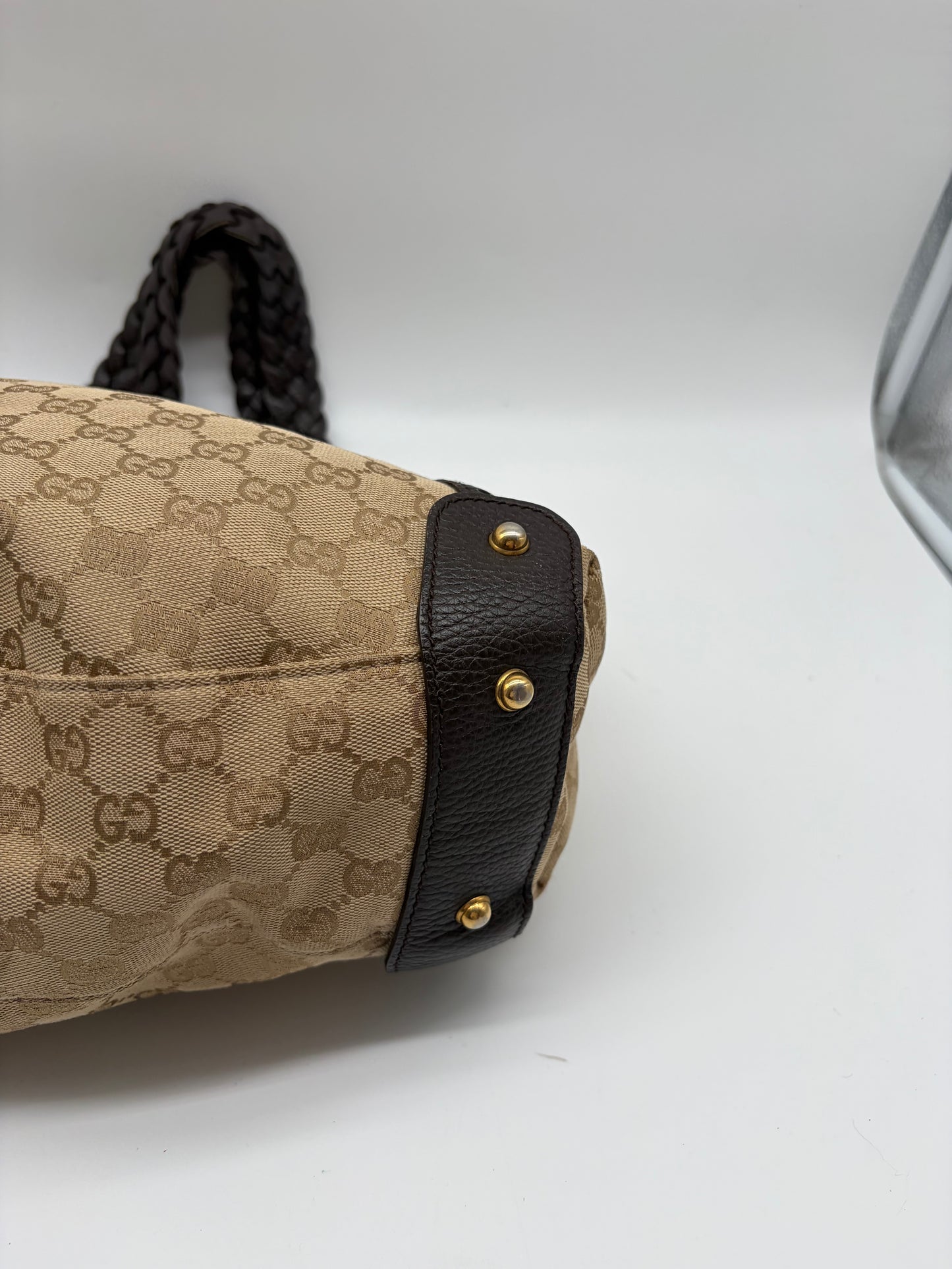 Gucci Pelham Horsebit Handtasche GG Canvas schwarzes Leder
