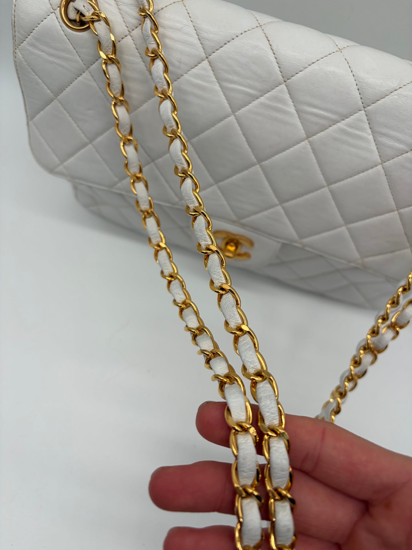 Chanel Matelassé Doppeltes Schultertasche/ Double Face Flap Weiß