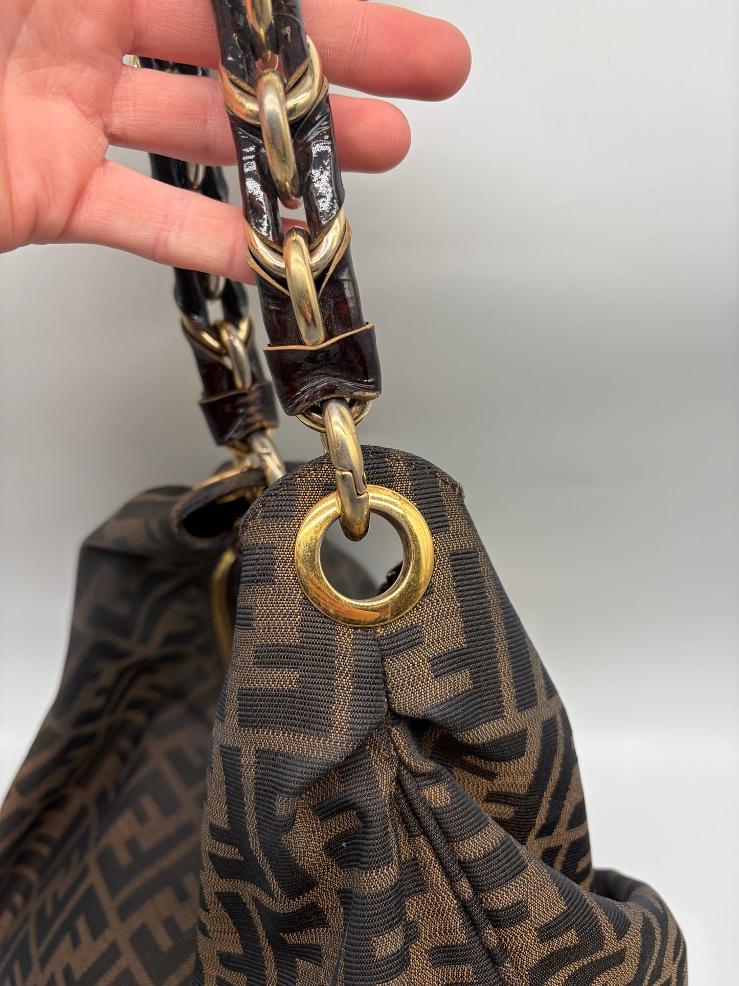 Fendi Tobacco Zucca Print Canvas Mia Hobo Handtasche
