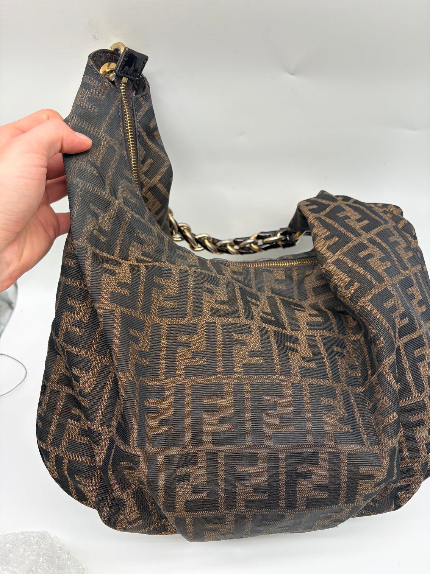Fendi Tobacco Zucca Print Canvas Mia Hobo Handtasche