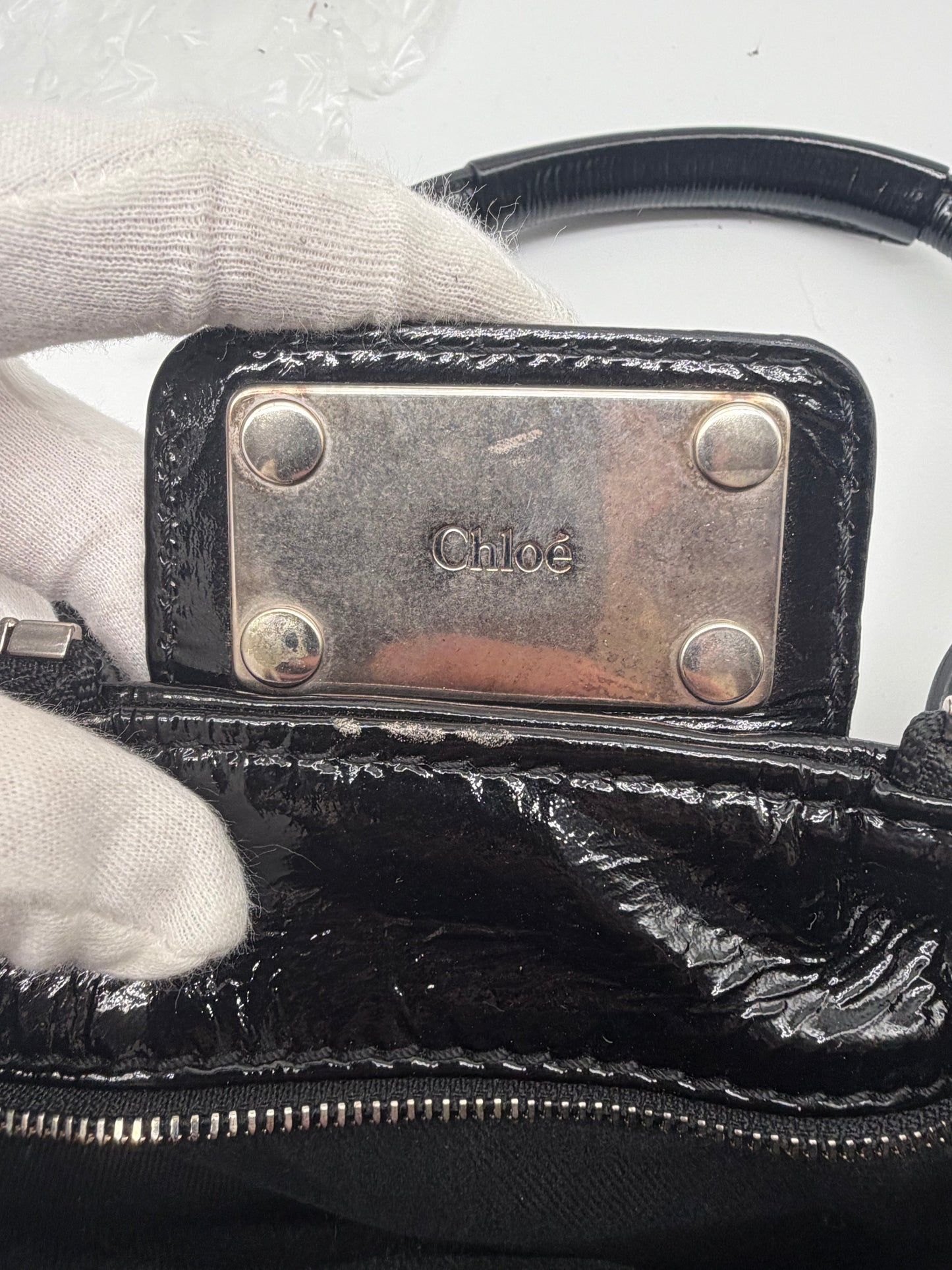 Chloé Paddington Handtasche Lila schwarz aus Jeans und Lackleder
