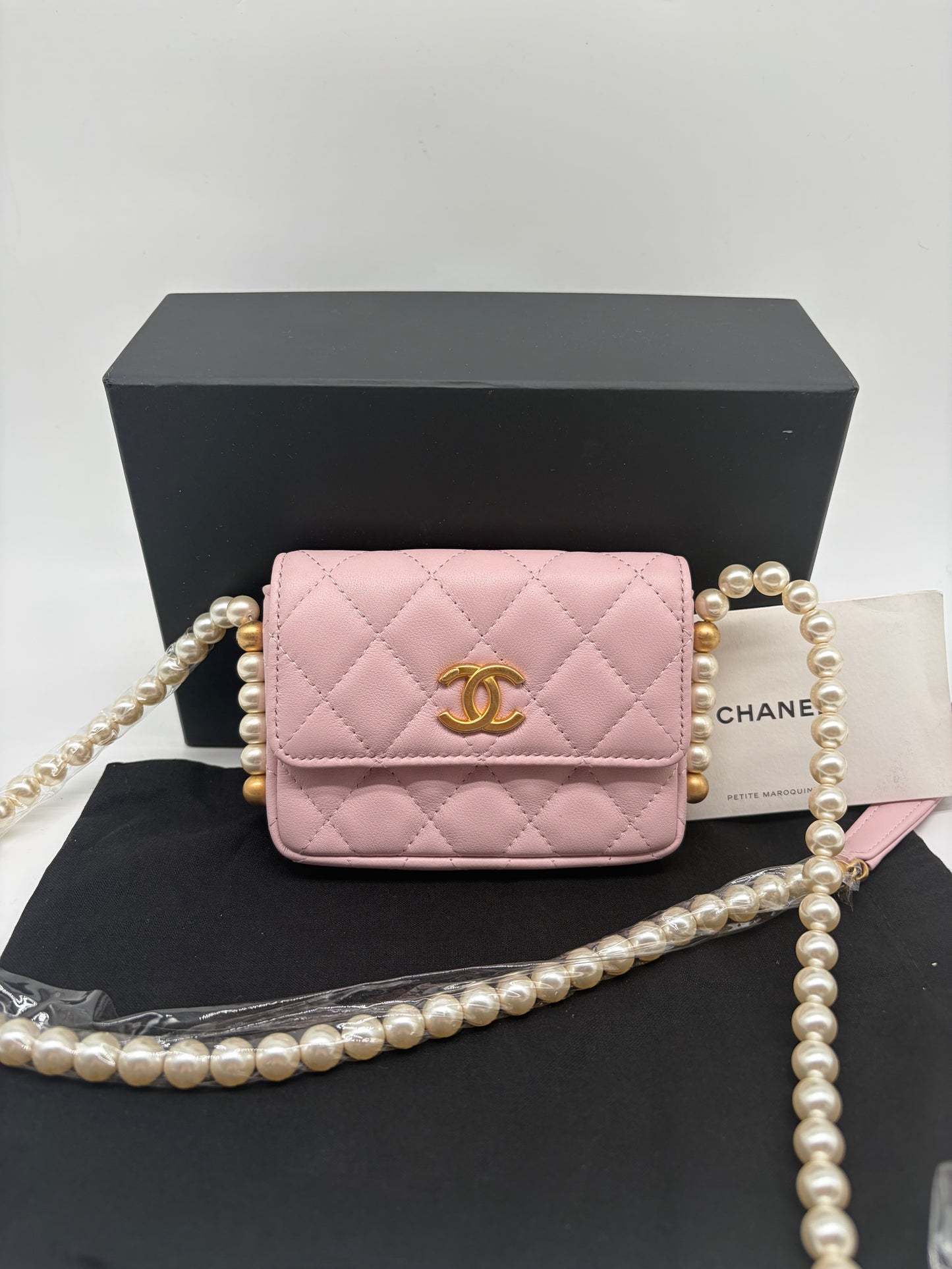 Chanel Pink Lambskin Pearl Micro Bag Rosa