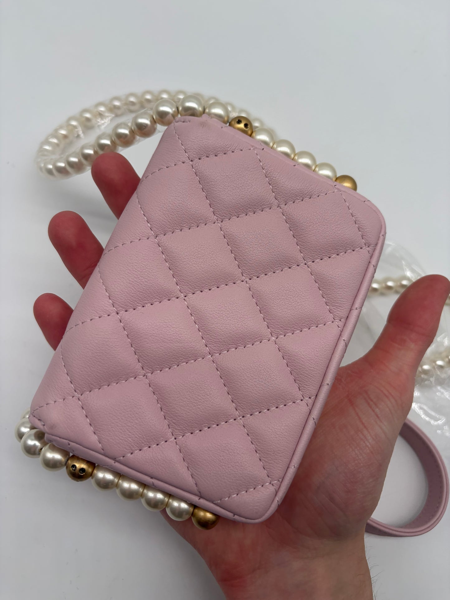 Chanel Pink Lambskin Pearl Micro Bag Rosa
