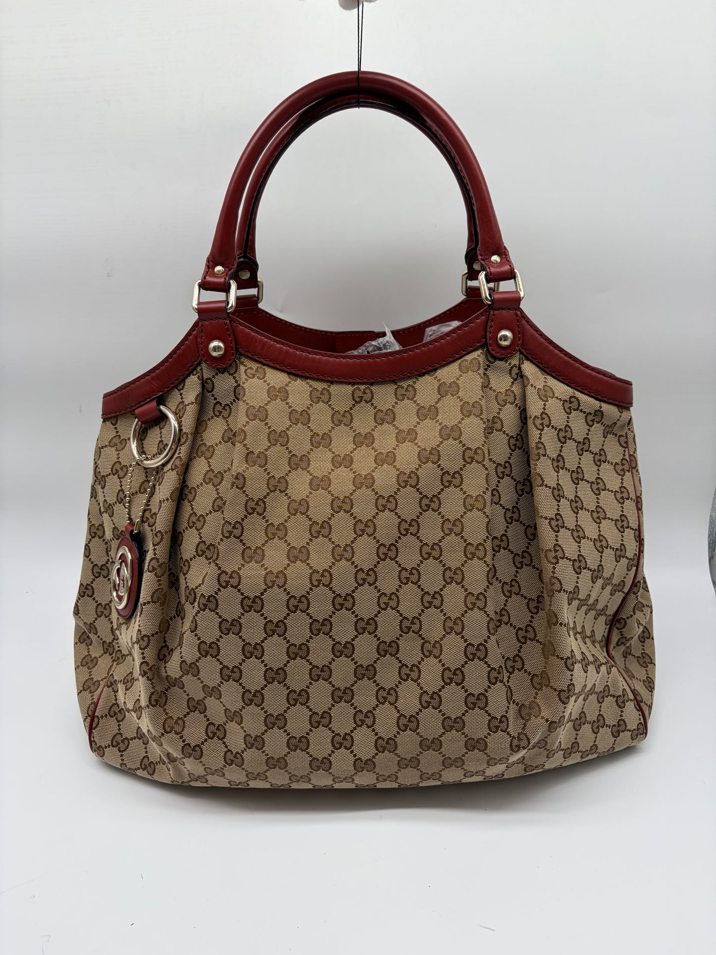Gucci Large Sukey Tote beige Canvas mit rotem Leder