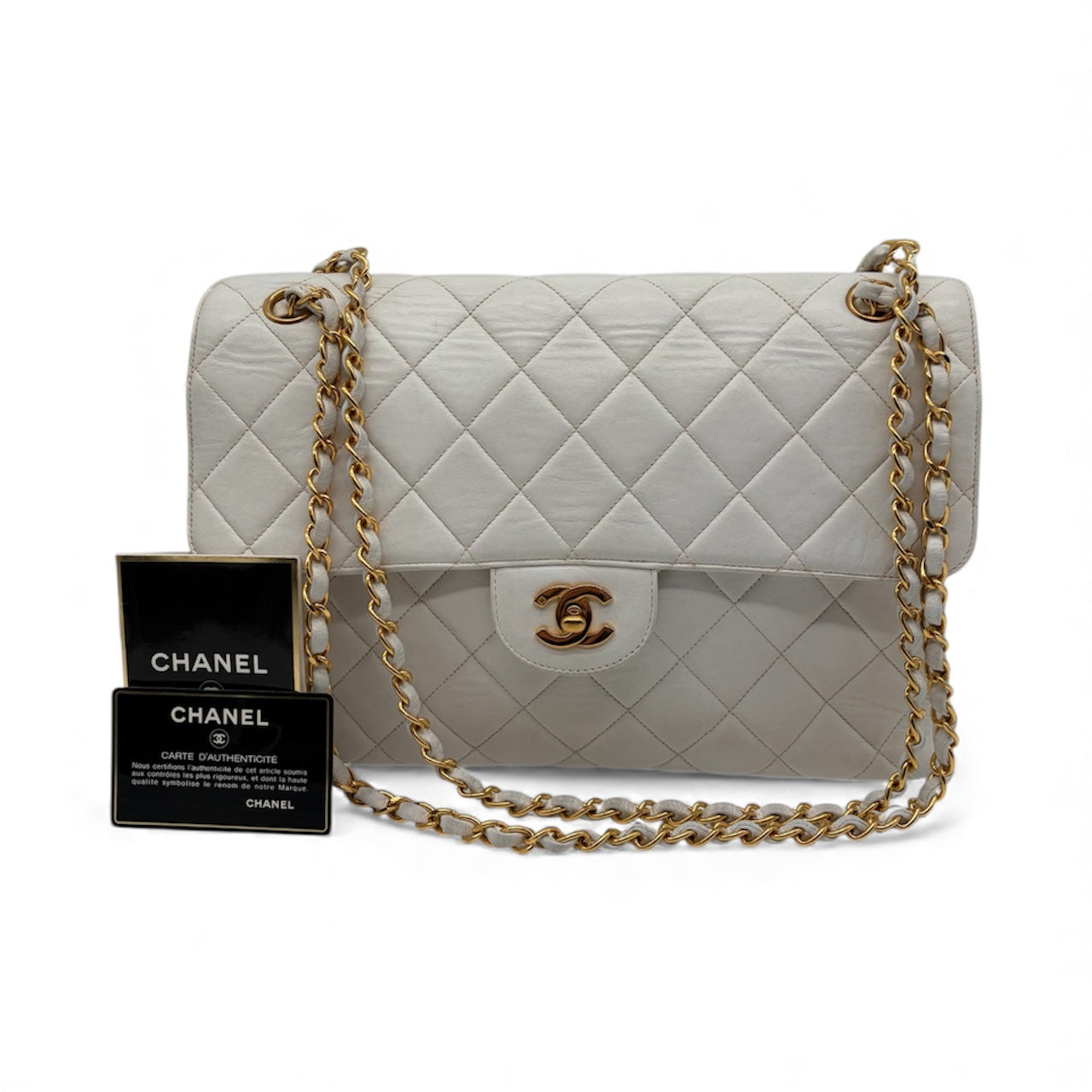 Chanel Matelassé Doppeltes Schultertasche/ Double Face Flap Weiß