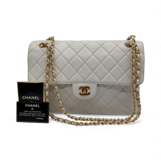 Chanel Matelassé Doppeltes Schultertasche/ Double Face Flap Weiß