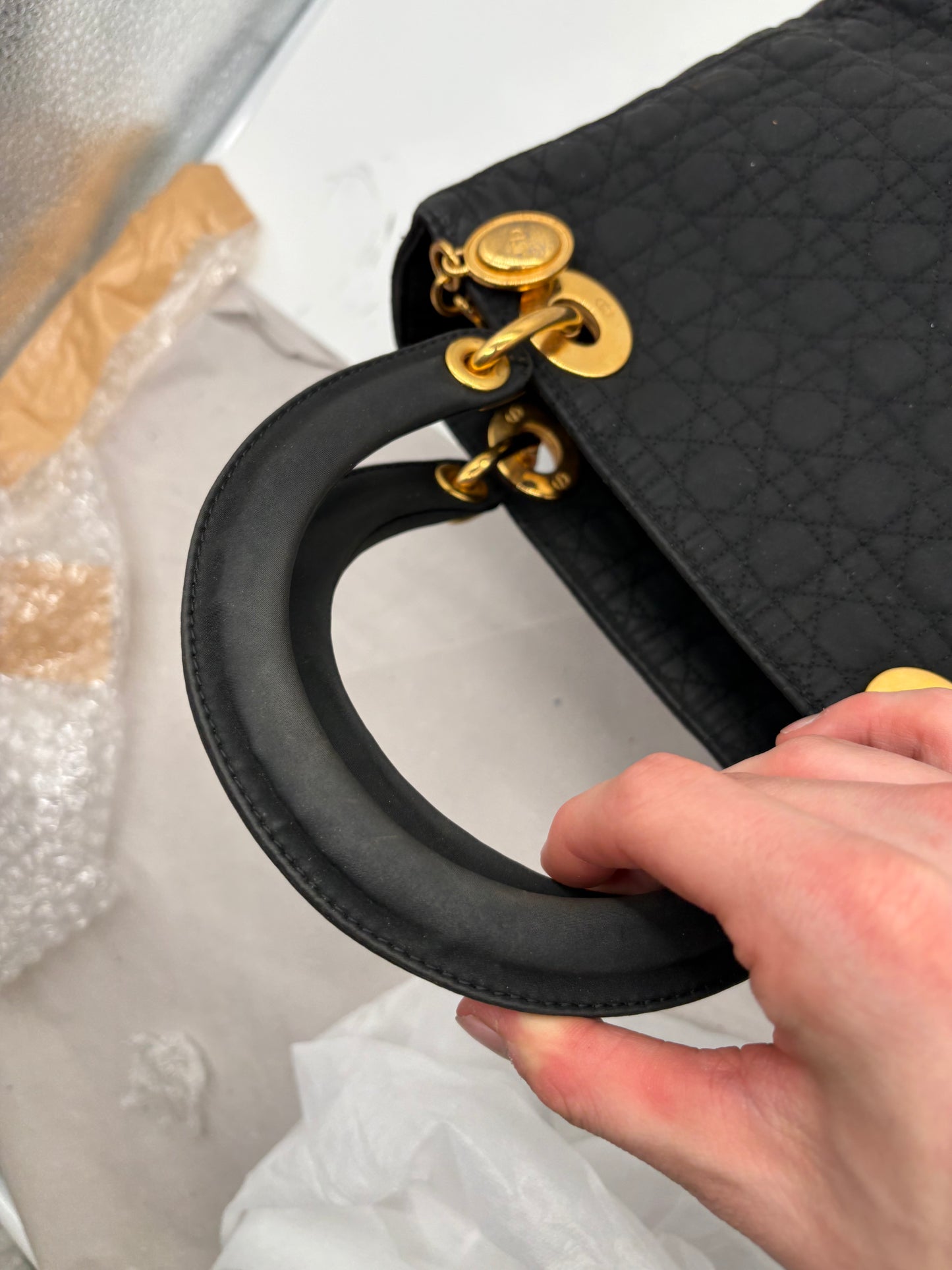 Christian Dior Lady Dior Cannage Nylon Handtasche schwarz