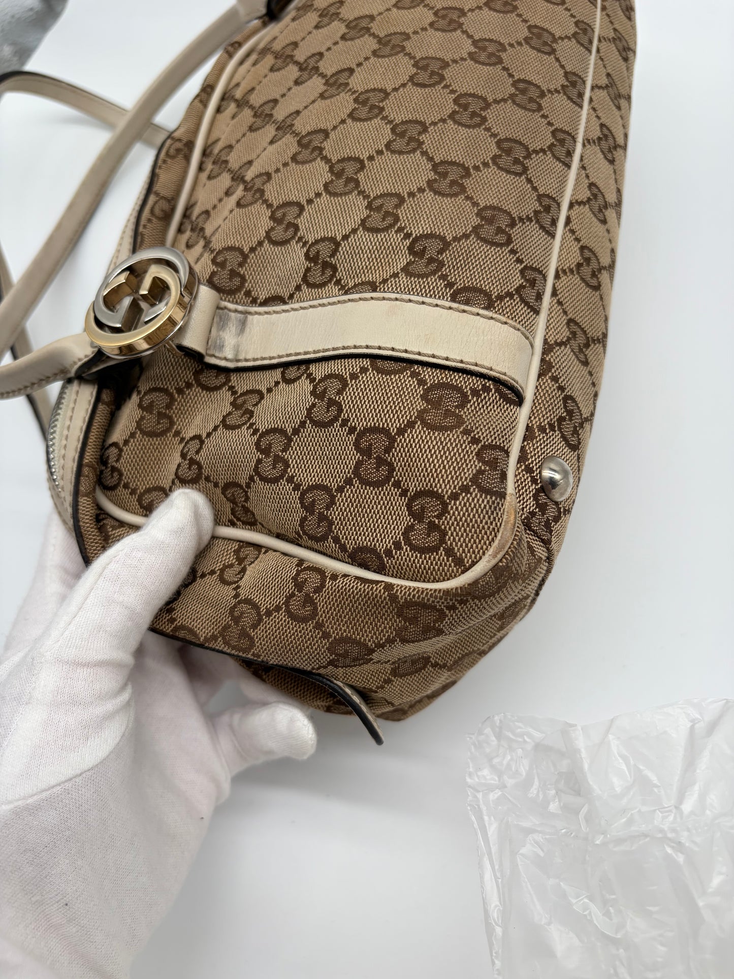Gucci GG Canvas Twins Schultertasche weiße beige