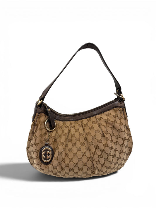 Gucci Sukey Shoulder Bag Canvas mit braunem Leder