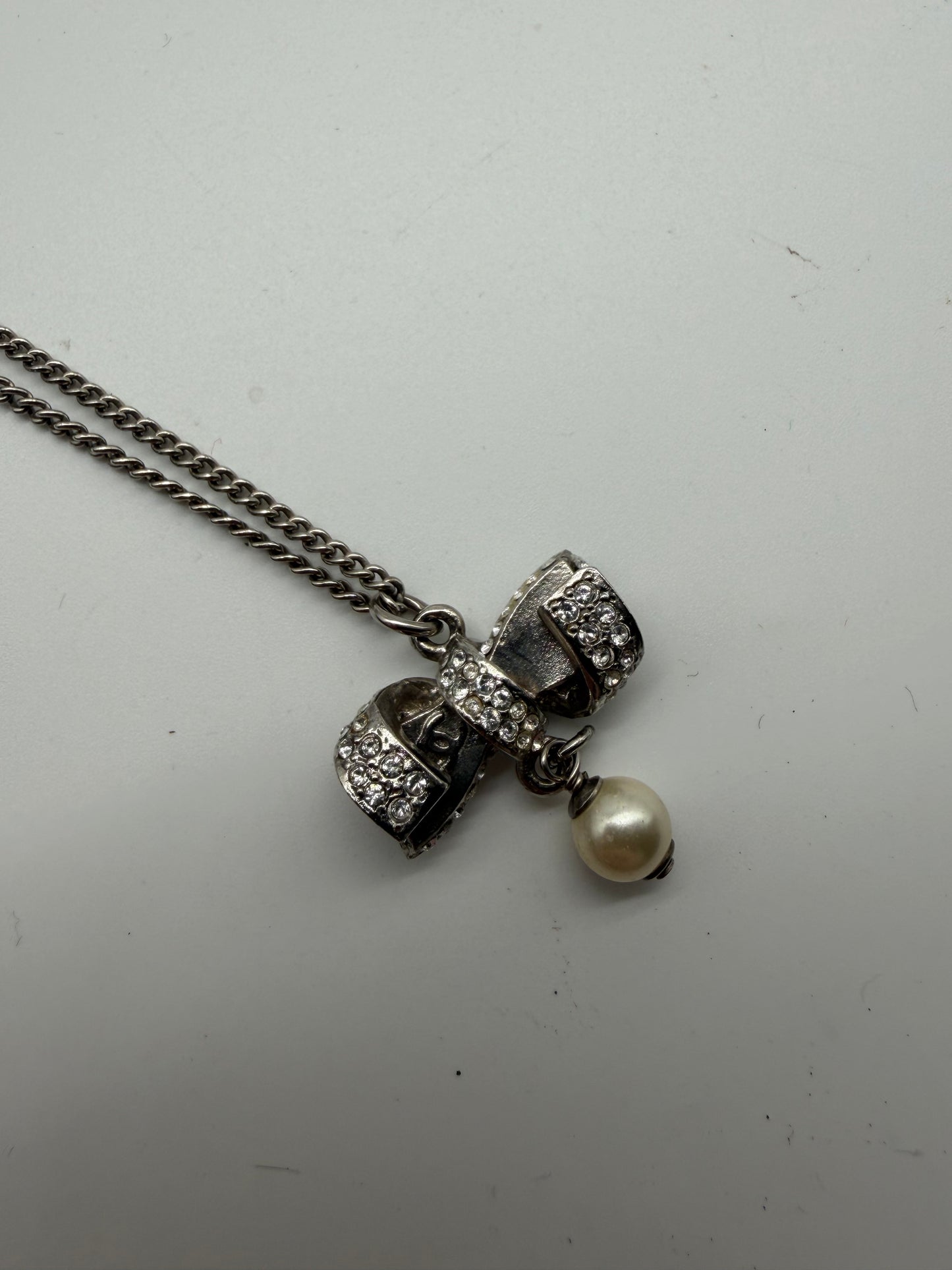 Chanel Collier Schleifen Kette Silber