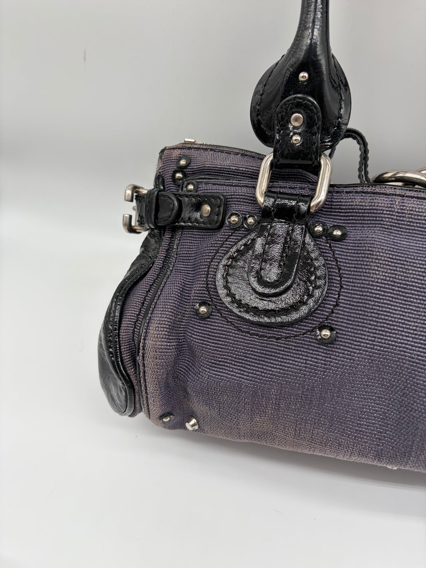 Chloé Paddington Handtasche Lila schwarz aus Jeans und Lackleder