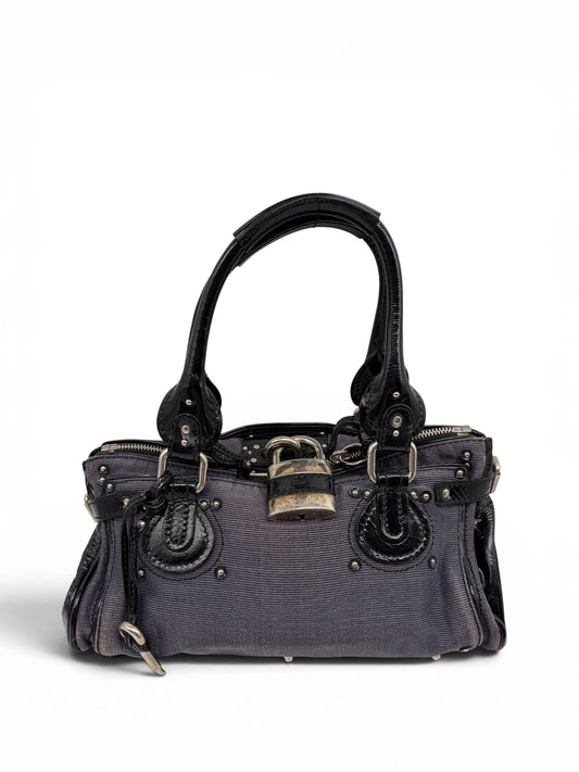 Chloé Paddington Handtasche Lila schwarz aus Jeans und Lackleder
