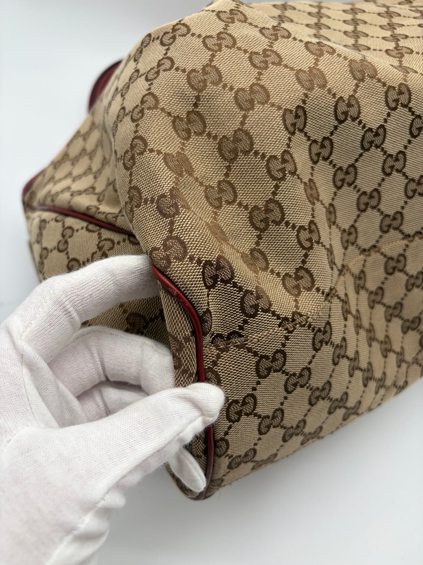 Gucci Large Sukey Tote beige Canvas mit rotem Leder