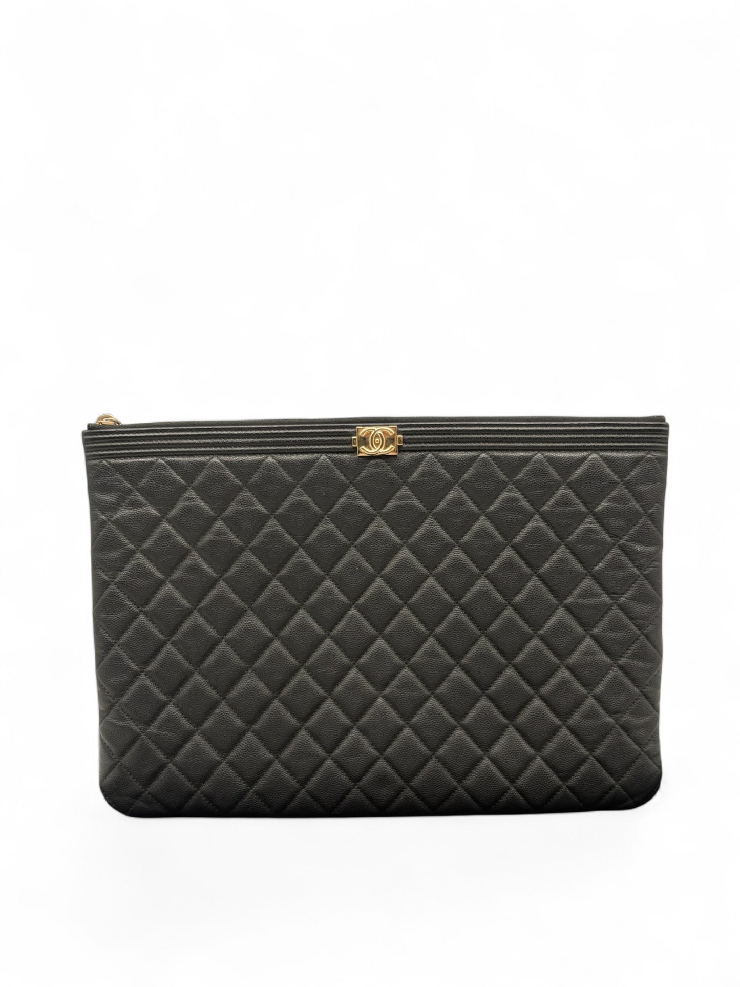 Chanel Large Boy Clutch Caviarleder schwarz GHW