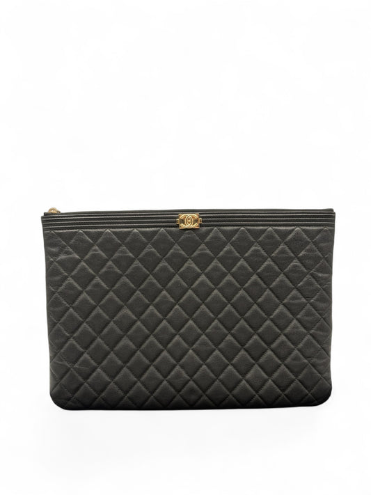 Chanel Large Boy Clutch Caviarleder schwarz GHW