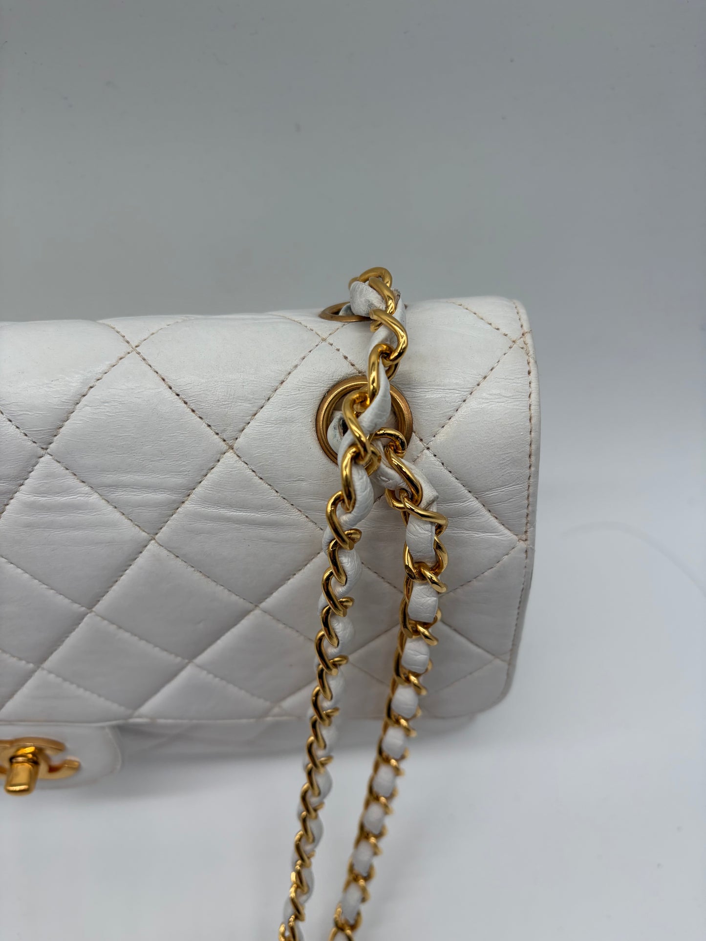 Chanel Matelassé Doppeltes Schultertasche/ Double Face Flap Weiß