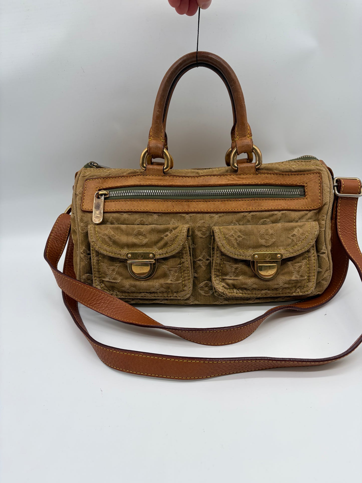 Louis Vuitton Monogram Denim Neo Speedy grün mit Schultergurt